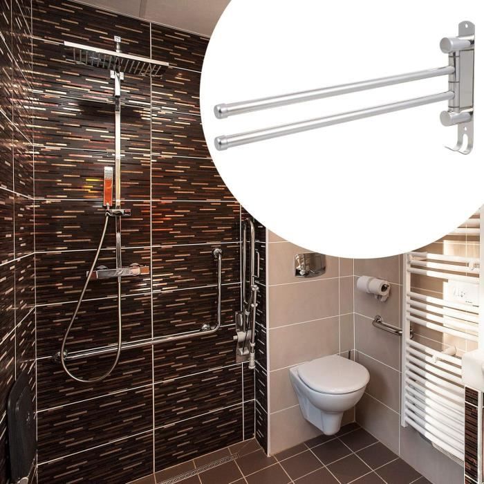 KES Porte-serviettes De Salle De Bain Avec étagère En Bambou Pour Organiser Et Ranger Les Serviettes Roulees Cintre A Serviettes En Acier Inoxydable Sus304 Avec 2 Crochets Montage Mural Finition
