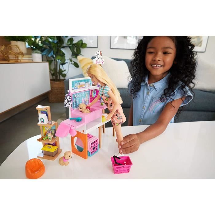 Niche Pour Chien Barbie Avec 2 Chiots - Accessoire Poupée Maison Jouet Enfant