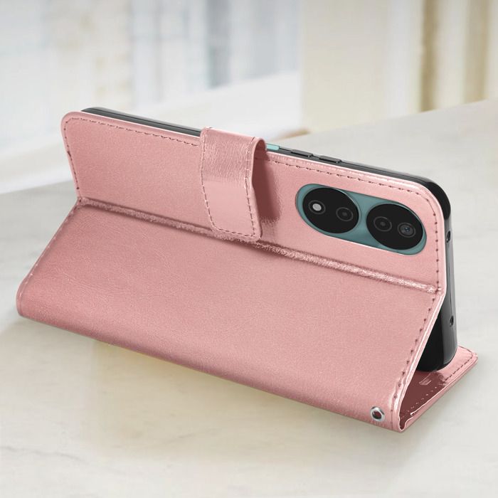 Étui Portefeuille Pour IPhone 15 Mayaxess - Similicuir Rose Champagne, Avec Dragonne, Neuf