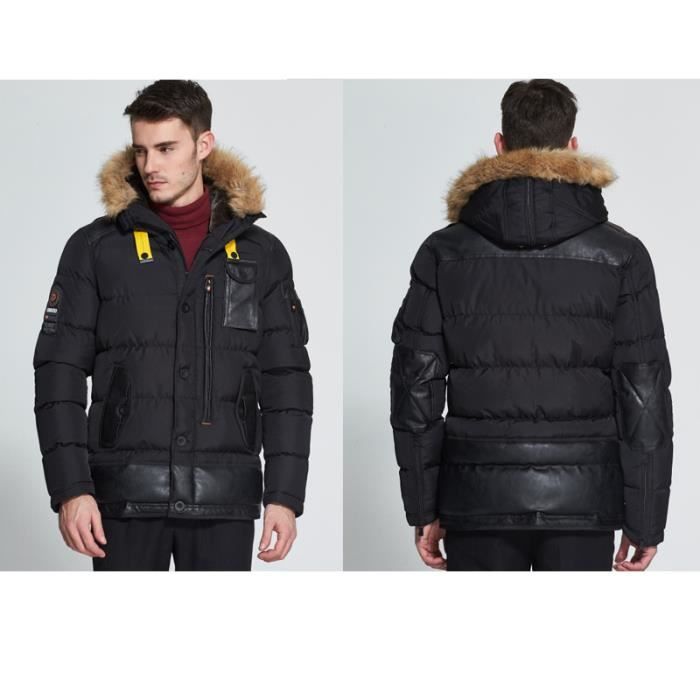 Doudoune homme de Marque Doudoune en cuir PU Festival d automne et d hiver Couture Grande taille Parka Couleur unie Pas a capuche Noir noir Cdiscount Pret a Porter