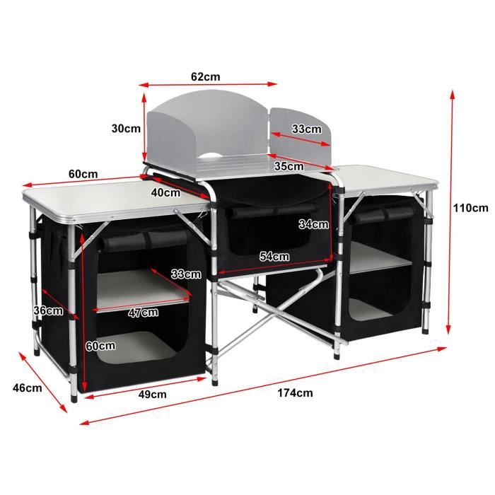 Outsunny Cuisine De Camping Pliable - Armoire Multi-Rangements Avec Plan De Travail, Sac Transport Inclus - Gris