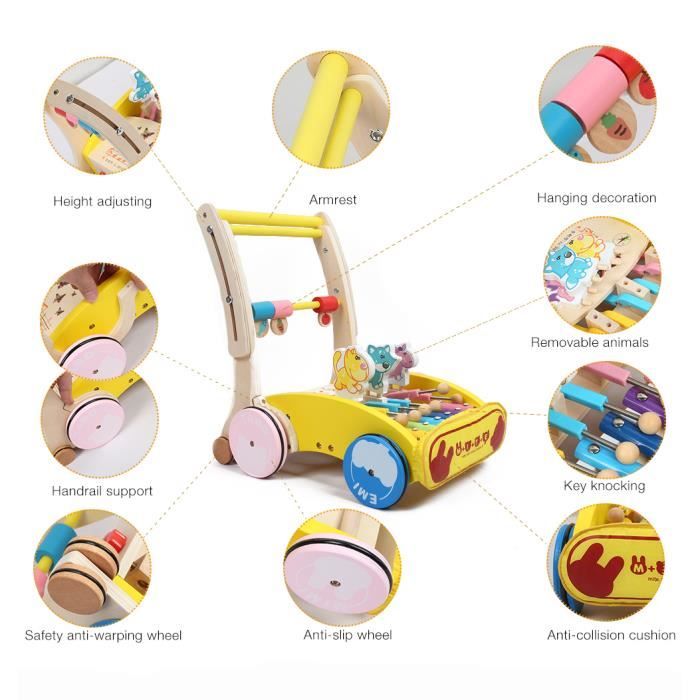 Jouet à pousser Trotteur pour bébé en bois avec poussoir pour enfant
