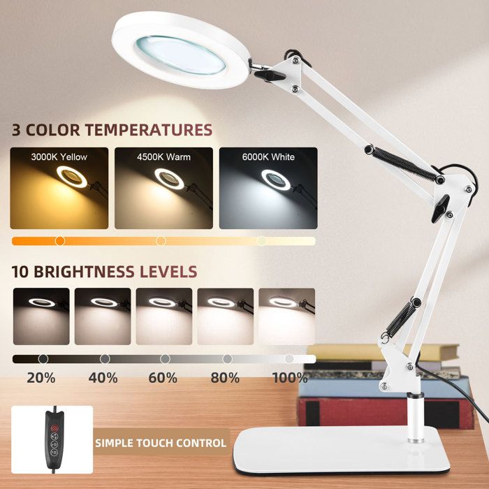 Loupe Avec Lumière 10x - 72 LED, 3 Couleurs, 10 Niveaux, Pour Lecture, Bijoux, Artisanat - 12