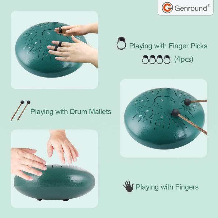 Tambour De Langue 10 Notes Tambour Handpan 11 Tons - Instrument De Méditation En Acier 10 Pouces - Noir Handpan 10 Pouces Sac Maillets