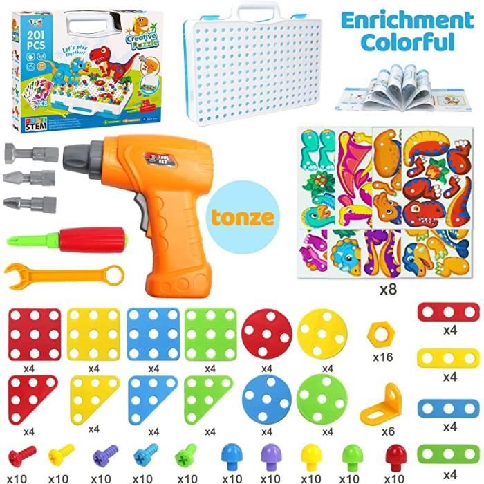 Kit de Mosaïque Enfant 3D, 203 pièces Montessori avec perceuse électronique. Jeu éducatif de bricolage pour filles et garçons - Ours - Jeux - Jouets