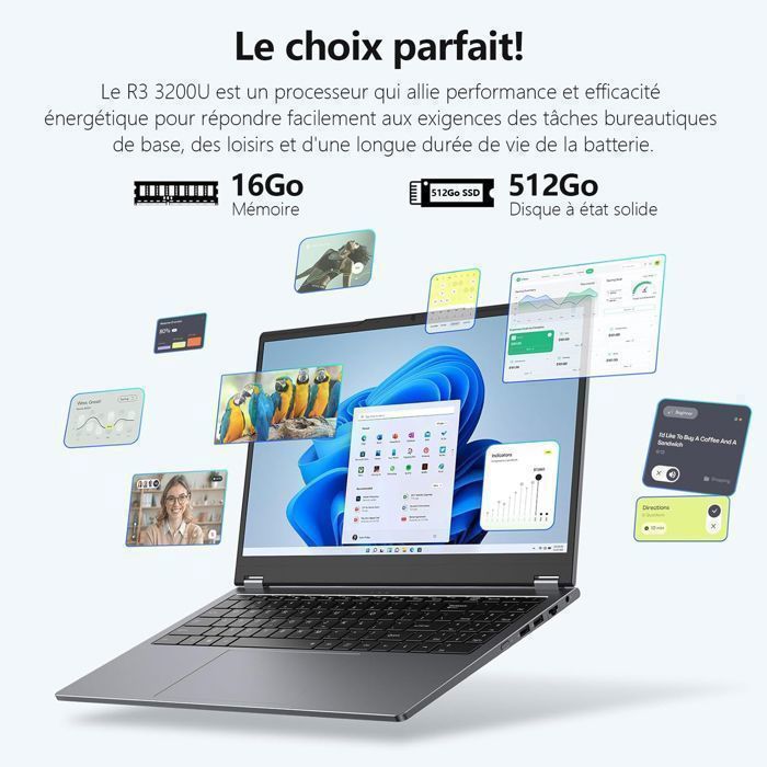 Ordinateur Portable 2 En 1, 15.6" PC Portable 16Go RAM 512Go SSD