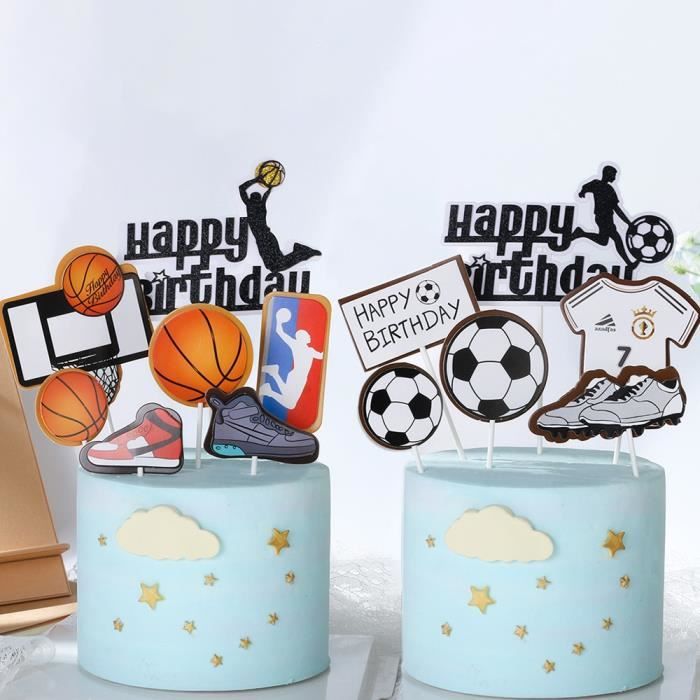 Joyeux Anniversaire Cake Topper Deco Gateau Anniversaire, 2Pcs Basketball  Decoration Gateau Football, Décorations De Gâteau [u1046]