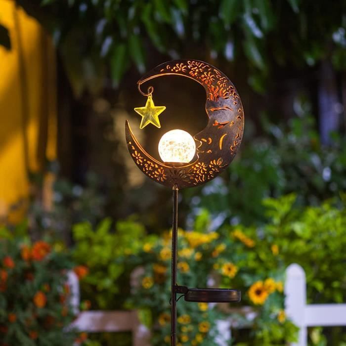 Lumières de jardin solaires extérieures, métal sculpté creux Lune éolienne  Lampes de jardin à énergie solaire - Lampe de jardin solaire pour les  décorations de patio / pelouse / cour