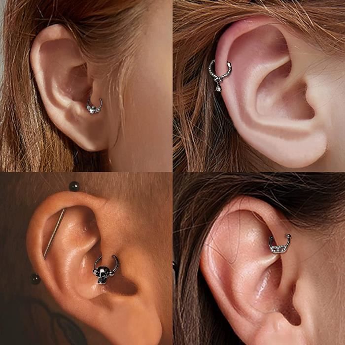 Anneau De Nez Triple/double Avec CZ - Acier Inoxydable 316L - Cliquer Septum, Cartilage, Hélix - Or, Noir, Argent, Rose