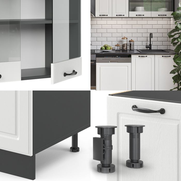 Cuisine Intégrée R-Line Vicco, 300 Cm, Chêne Blanc, Effet Haute Brillance, Moderne, Neuve