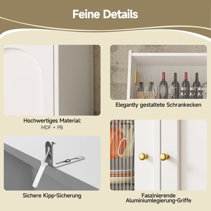Meuble de Rangement, Armoire haute avec éclairage LED, Armoire de Buffet avec étagères réglables Meuble de Rangement, Armoire haute avec éclairage LED, Armoire de Buffet avec étagères réglables