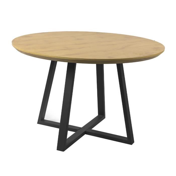 Table à manger ronde - Style contemporain - OLIVIA - L 120 x P 120 x H 76 cm - Décor chêne et métal 