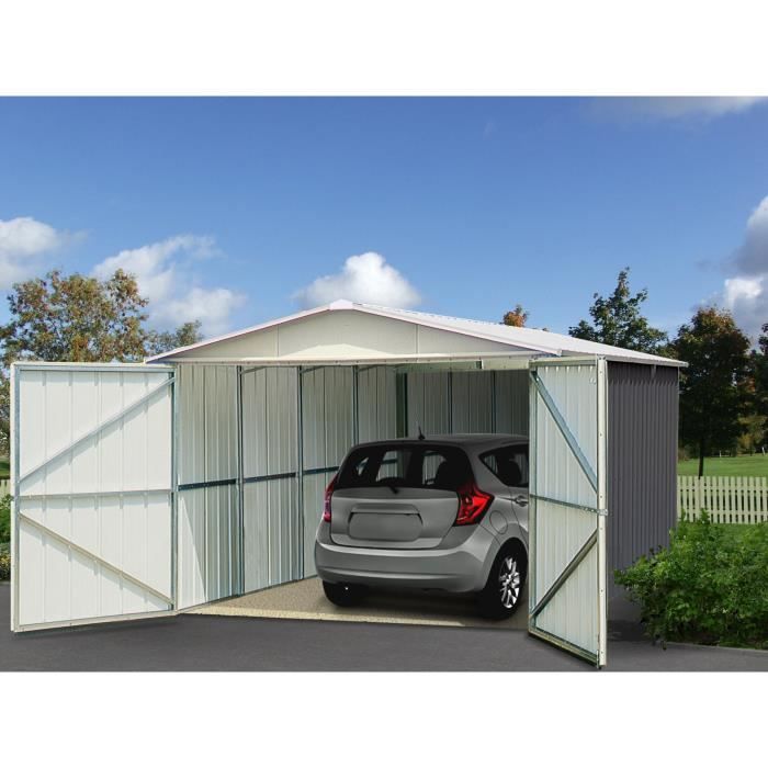 Garage en métal YARDMASTER - 19,07m² - Anthracite et alu - 2 portes coulissantes - Kit d'ancrage fourni