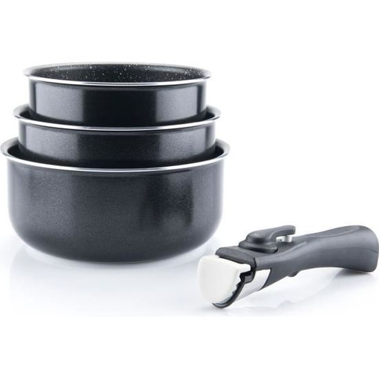 Lot de 3 casseroles aluminium 16/18/20 cm avec poignée amovible – tous feux induction | Irisia maison