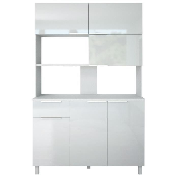 berlioz creations cb120b lova buffet de cuisine contemporain avec 6 portes / 1 tiroir haute brillance blanc brillant - l 120 x 46,5