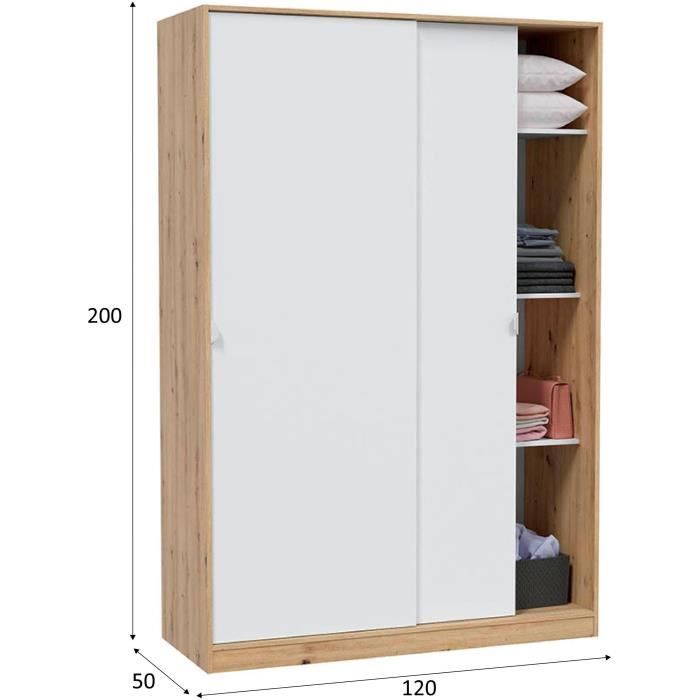Armoire TOP Décor chêne 2 Portes coulissantes L120 x H200 x P50
