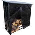 Abri bois de chauffage bûches Extérieur - capacité 3 stères - Longueur 186 cm - Toit incliné en tôle - Bâche de protection zippé  -0
