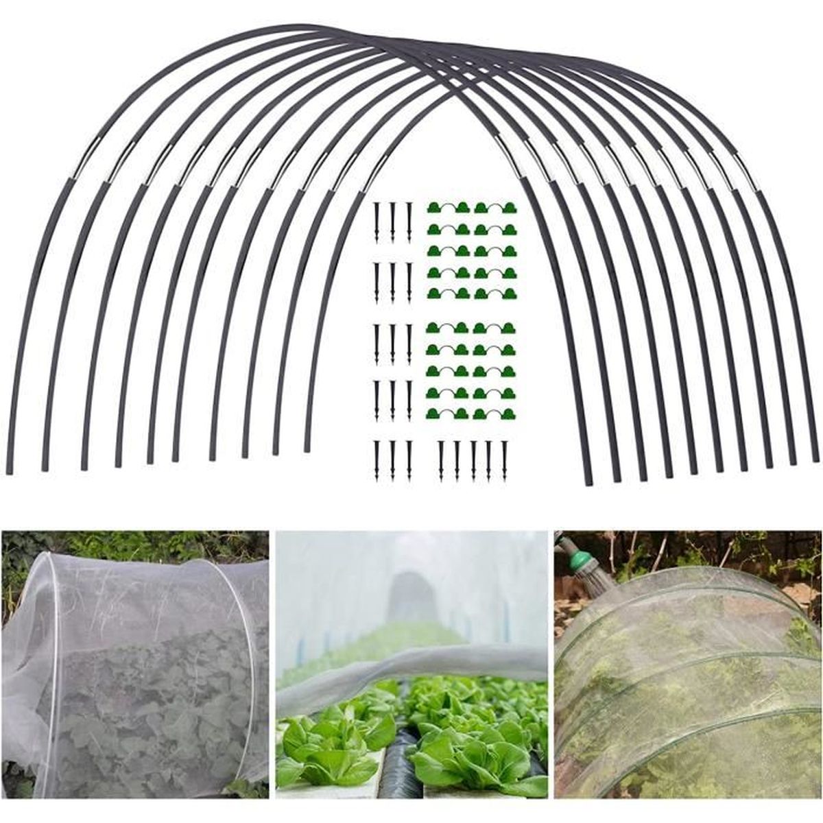 36 Cerceaux De Jardin Tunnel De Culture + Connecteurs Et Clips - Serre Mini Jardin