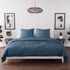 INTEMPOREL Parure housse de couette en microfibre lavée 260x240 cm BOHEME bleu canard, par Soleil d'Ocre