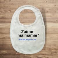 Bavoir "J’aime ma mamie" phrase humour idée cadeau naissance baby shower annoncer une naissance
