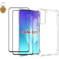 MMlife Pour Samsung Galaxy S21 Coque et Verre Trempé [2 pièces] Transparente Souple TPU Anti-Choc Cas