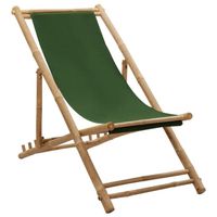 Chaise d'extérieur économique - Bambou et toile Vert - Réglable en 4 positions
