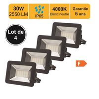 Lot de 4 projecteurs LED 30W 2550 LM 4000K IP65 - LUTECE - Noir - Aluminium - Extérieur