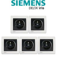 Siemens - LOT 5 Prise 2P+T Anthracite Delta Iris + Plaque Métal Blanc