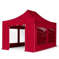 3x4,5 m Tonnelle Barnum Tente pliante Acier, PES 750, 4 côtés panoramiques, rouge