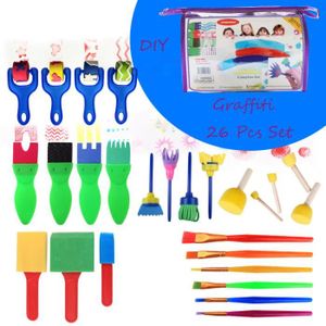 Une Brosse en Forme de Fleur Kit avec Une Brosse éponge Un Ensemble de  Brosses pour Enfants Kids 47 Pinceaux et éponges pour Peinture avec Une  Boîte de Rangement