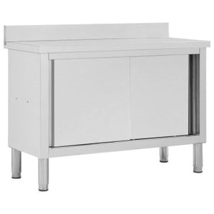 PLAN DE TRAVAIL FDIT Table de travail avec portes coulissantes 120x50x(95-97)cm Inox - FDI7843871979210