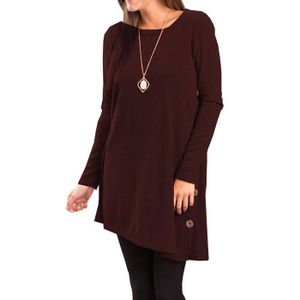 ROBE Pull Robe Femme Hiver Col V Casual Manche Longue Mini Robes Tunique avec Boutons Vin Rouge