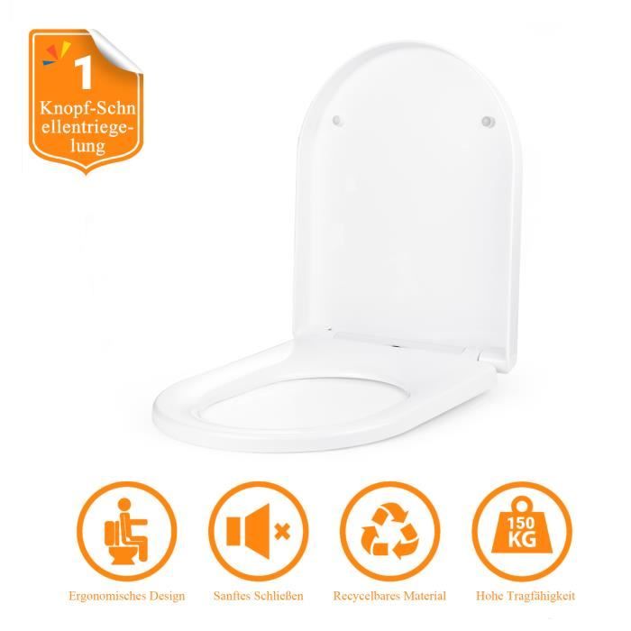 Abattant WC Forme Carré Slim Blanc Lunette de siège de toilette Toilette  avec Frein de Chute Siège de Cuvette WC Couvercle - Cdiscount Bricolage