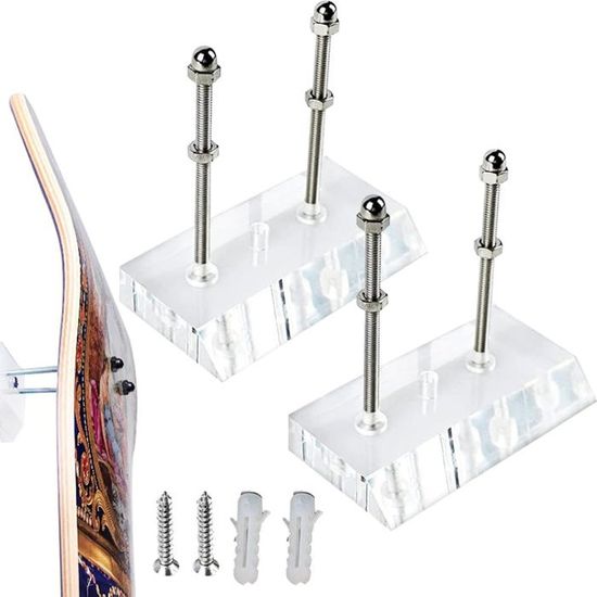 SPORWAY Lot De 2 Supports Muraux Acryliques Pour Skateboard, Avec Crochets De Rangement