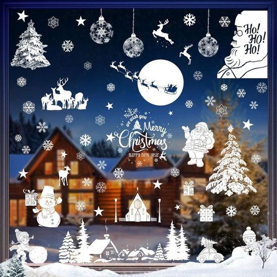 Stickers Noel Fenetre Aquarelle - Décoration Noël Fenêtre