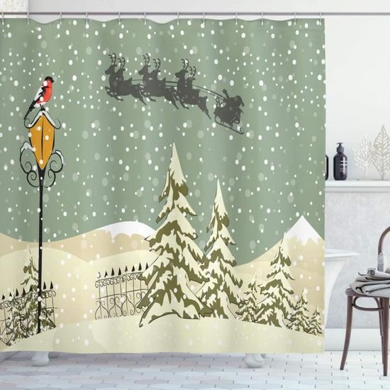 Noël Imprimé Imperméable Tissu De Polyester salle de bains Rideau de douche Art Decor 