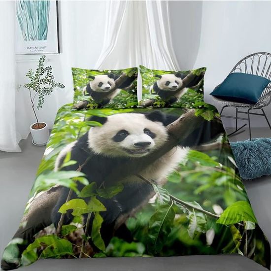 Parure De Lit Oduo – Housse De Couette 200x200 Cm & 2 Taies D'Oreiller – Motif Panda – Microfibre Douce – Literie Enfant Ou Ado