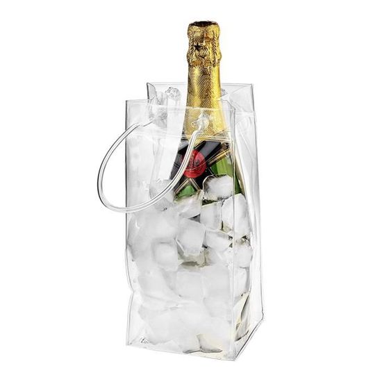 Sacs à Glace PVC Anti-Fuite - Lot De 6 Avec Poignée - Rafraîchisseur Bouteille Champagne/Vin