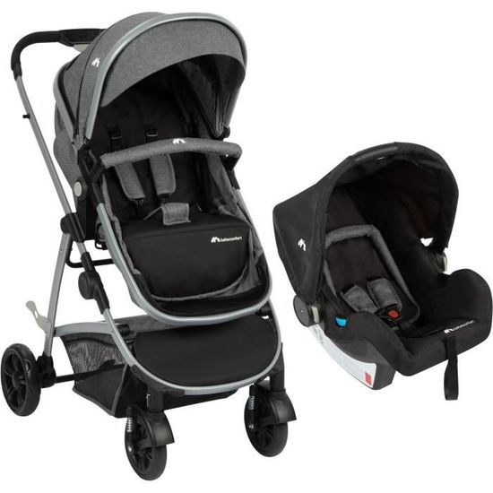 BEBECONFORT Poussette 3 en 1 Hello, avec nacelle intégrée + Siège auto Gr0 Cosi, 4 roues, Black Chic, naissance à 22kg (0-3 ans)