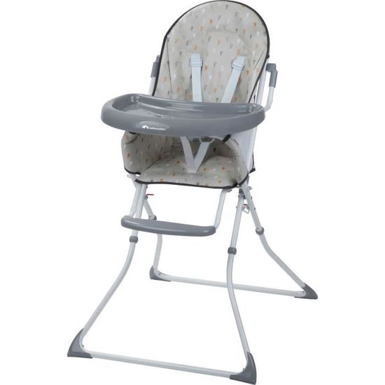 BEBECONFORT Kanji Chaise haute bébé, ultra compacte et pliable, De 6 mois à 3 ans (15kg), Warm grey