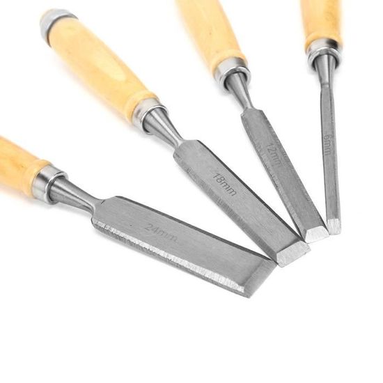 Jeu De 4 Ciseaux à Bois Narex - Manche Bois, Lames Acier Cr-Mn Trempé - 6,12,20,26 Mm - Fabriqué En République Tchèque