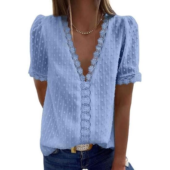 Robe en Jeans Femme Été Col en V Manches Courtes Robe de Plage Femme