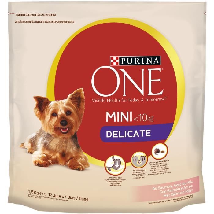 PURINA ONE Mini Delicate - Croquettes au saumon avec du riz - Pour chien de petite taille à la digestion sensible - 1 5 kg