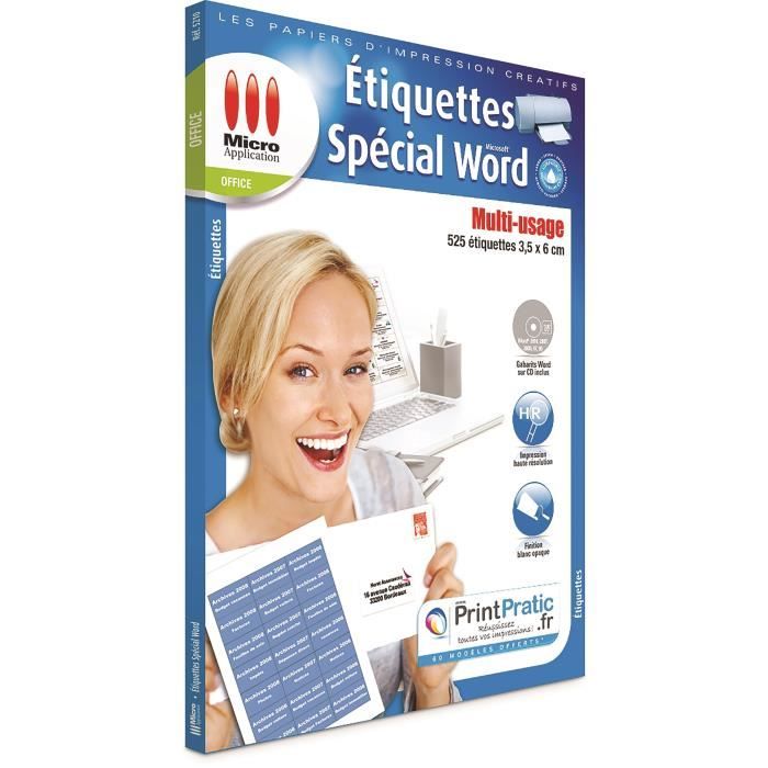 Pack de 525 etiquettes sur 25 feuilles spéciales word Micro Application MA-5210 format A4