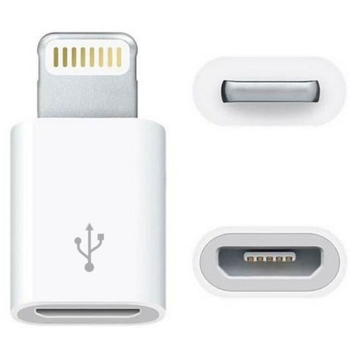 Convertisseur adaptateur pratique micro USB vers Lightning pour iPhone téléphone portable iPod iPad Blanc