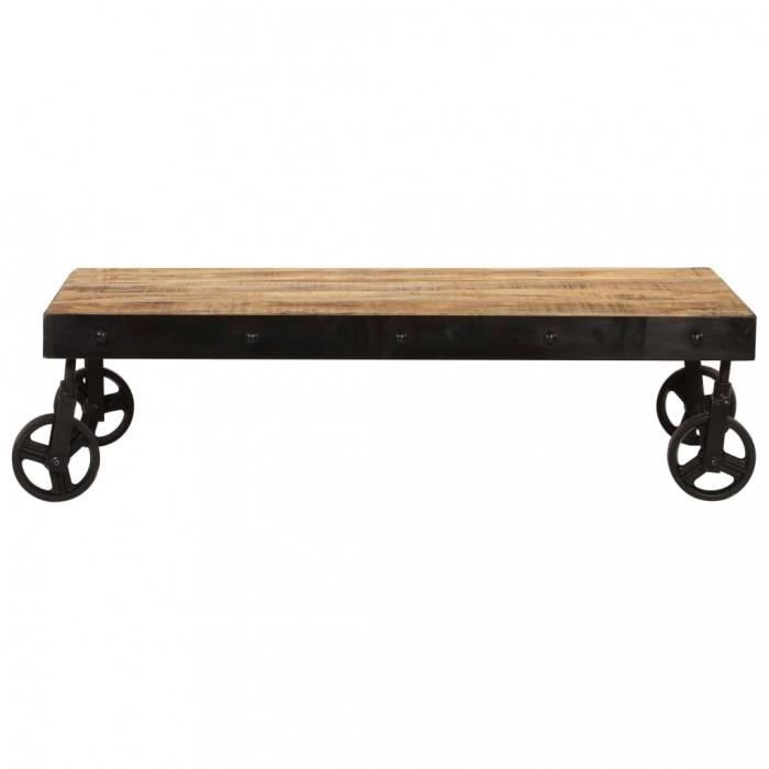 Magnifique Table basse avec roulettes Bois de manguier massif 100x60x26 cm