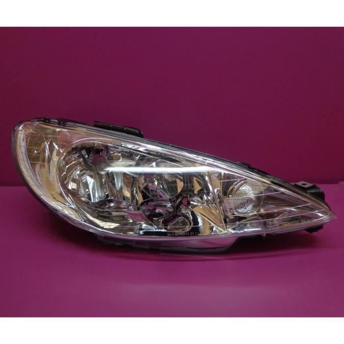 Optique, phare avant droit passager Peugeot 206 modèle H7+H7 réglage électrique PHARES - FEUX - REPETITEUR LATERAL - CLIGNOTANTS -