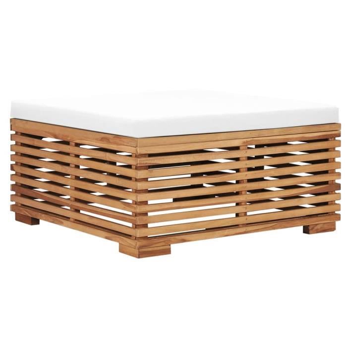Repose-pied de jardin avec coussin crème Bois de teck solide