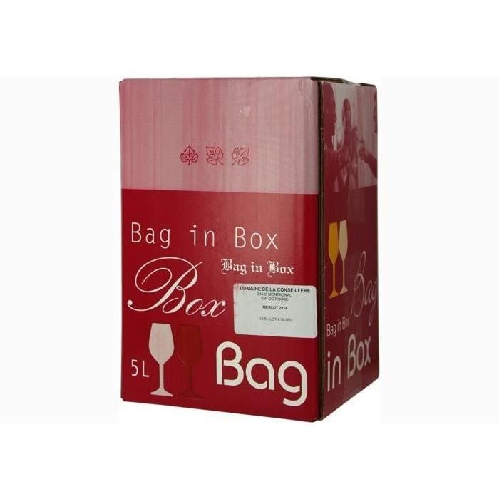 1 bouteille - Vin rouge - Tranquille - Domaine de la Conseillère BIB MERLOT 5 L (L19/333ME05) Rouge 2017 1x500cl