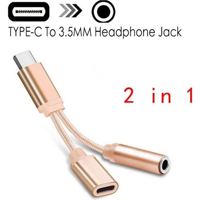 2 en 1 double adaptateur Jack USB-C Type C à 3.5mm Aux Audio câble de charge adaptateur séparateur pour Android casque - 1 - JB3065